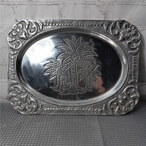 Heavy Aluminum Palm Tree Platter 12" Rectangle